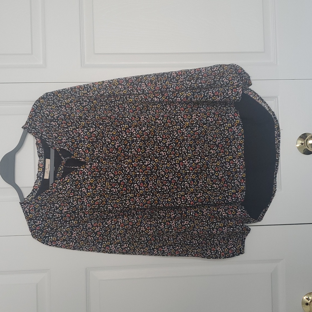Pretty Long Sleeve Blouse, Brand: Les Serein, Size L, Multi Color & Pattern